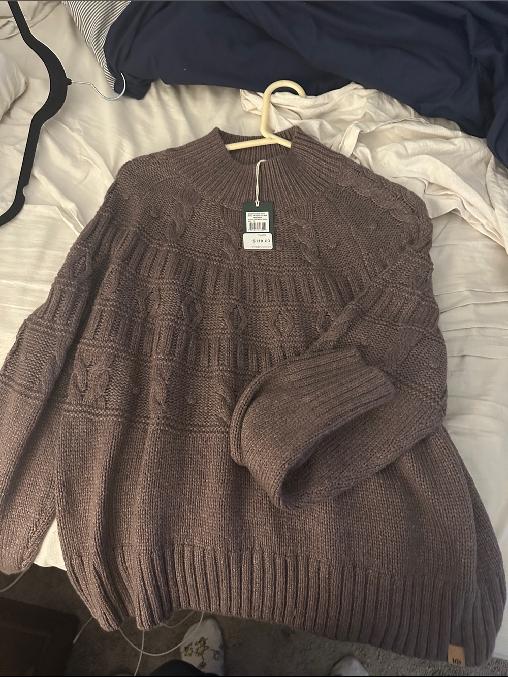 tentree Brown Cable-Knit Turtleneck Sweater